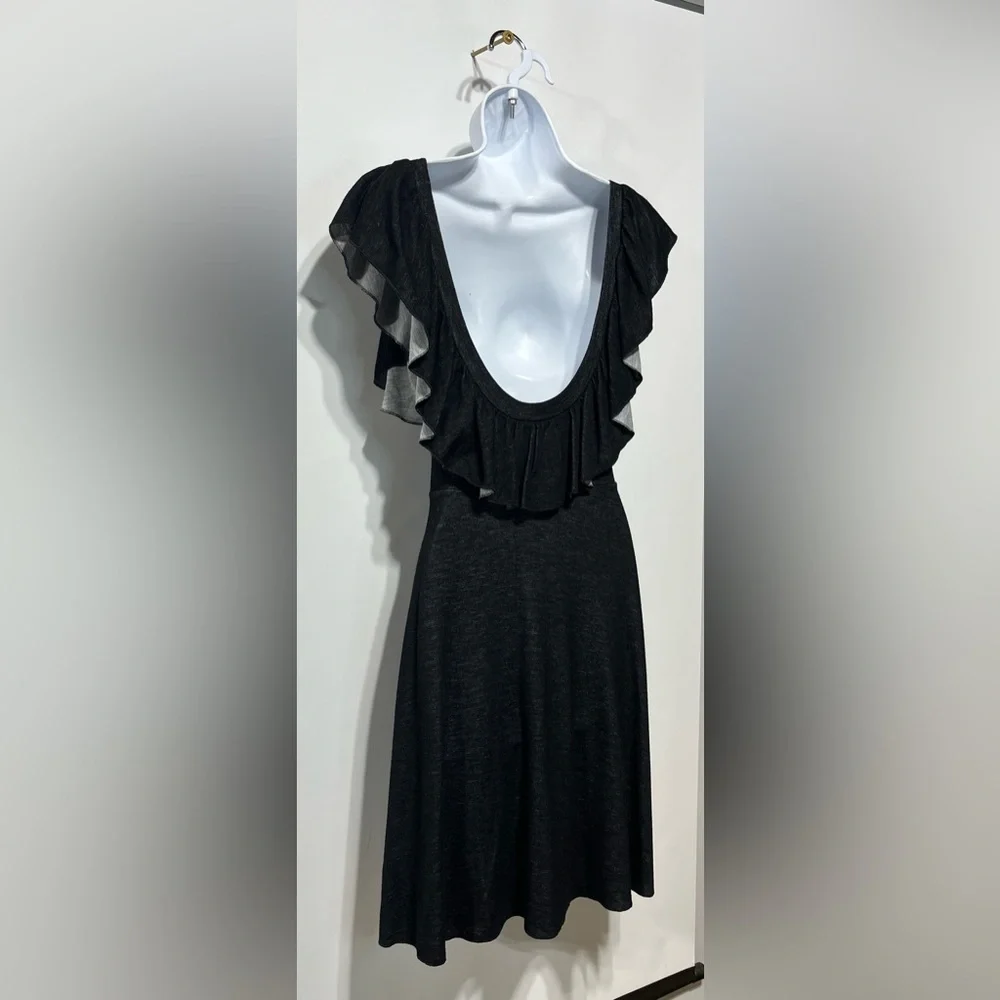 Free People Flutter Sleeve Open Back Black Ruffle Mini Dress‎ Size XS